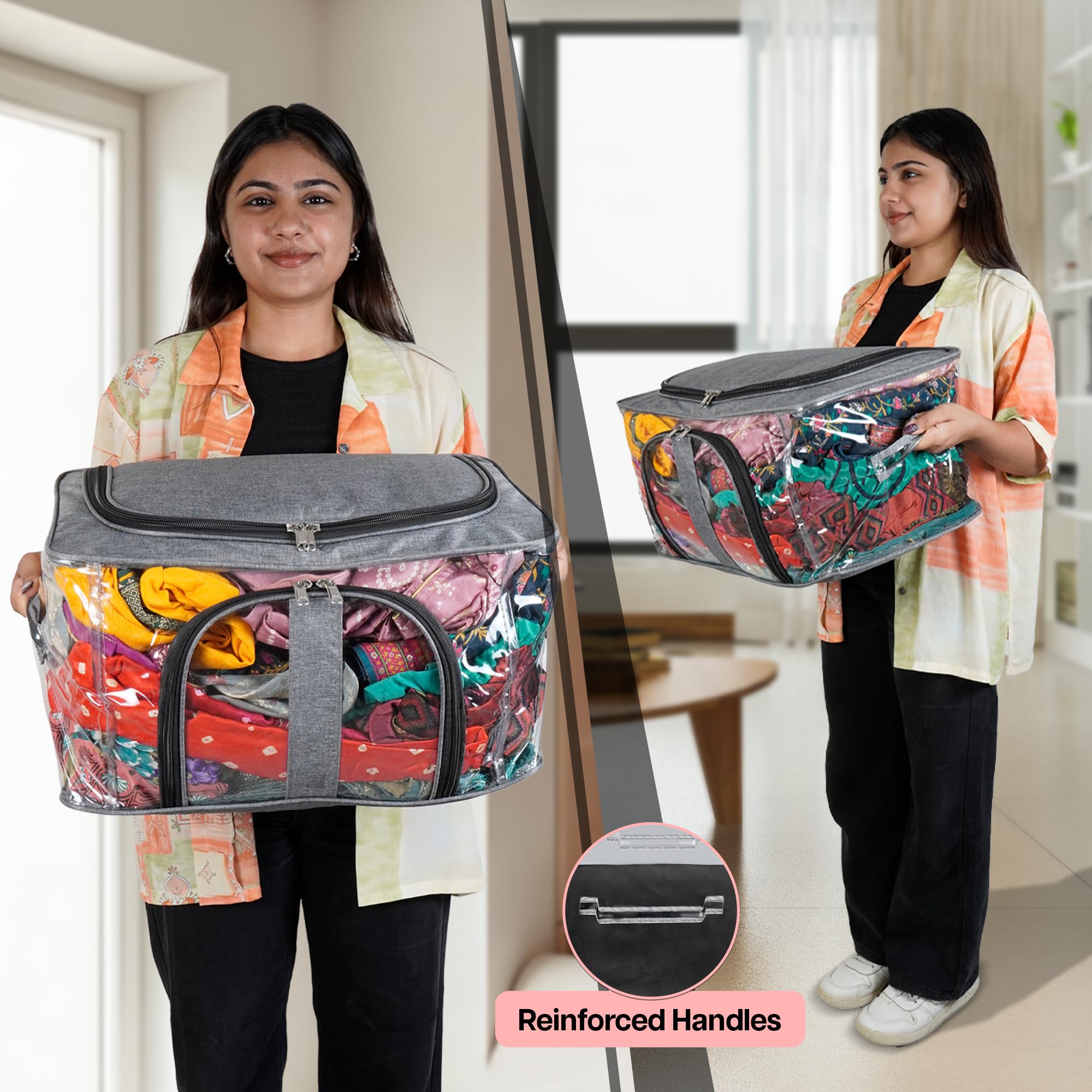 Storite 4 Pack Nylon 33 L Pvc Transparent Moisture Proof Storage Box For Clothes Closet Wardrobe Organizer For Clothes Saree Bag